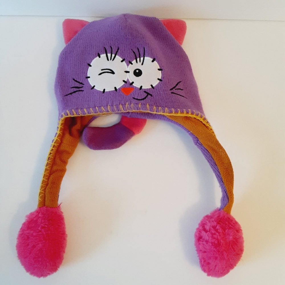 FLIPEEZ Twitchy Kitty Knit Winter Action Hat in Purple/Pink Toddler One Size.
